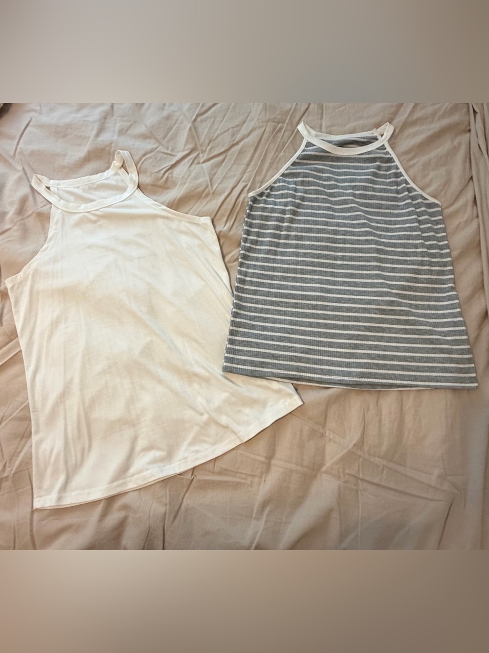 Set of 2 - White Tank & Gray Striped Tank - M